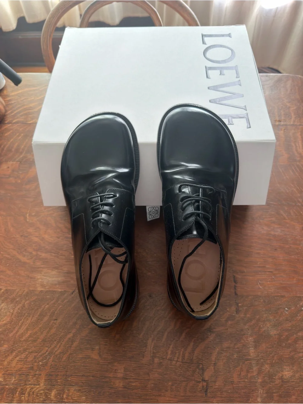 Loewe Black Leather Derby Lace-Up Shoes